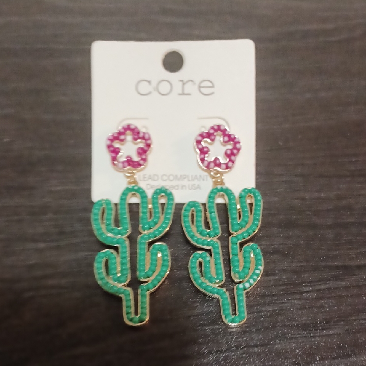Cactus Earrings - Green And Pink